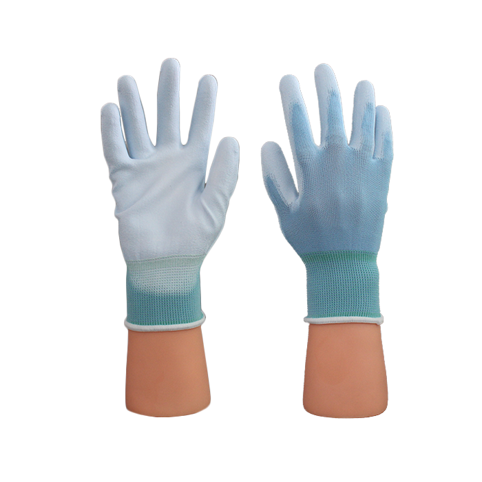 2301BW Blue Nylon agus White Pu Palm Glove