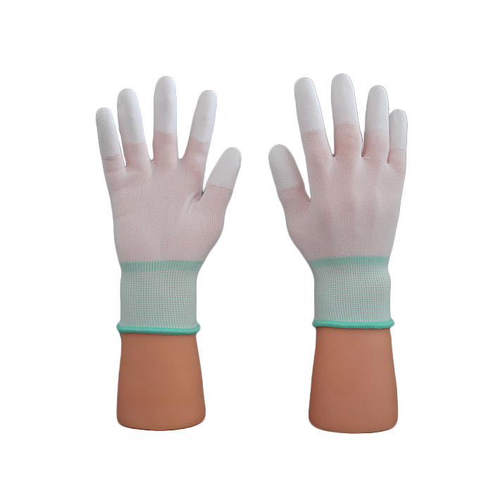 2301F EN388 0121X Biela polyesterová rukavice na končeky prstov
