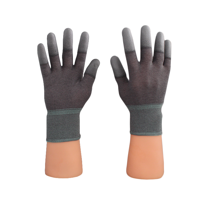 2305GF Grey Polyester Pu Finger Coating Sarung Tangan Dengan Karbon